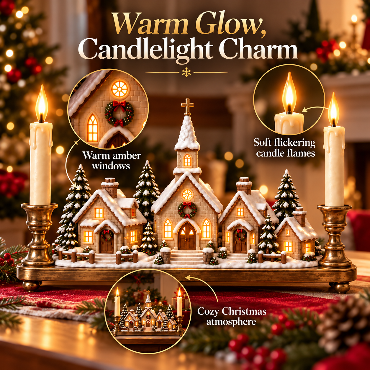 Christmas Eve Village Candlelight Centerpiece