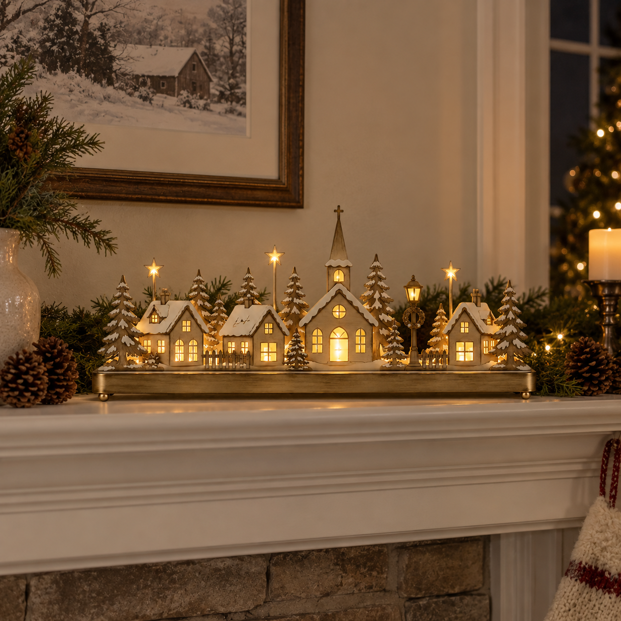 Pre-Lit Christmas Village Window Sill Light