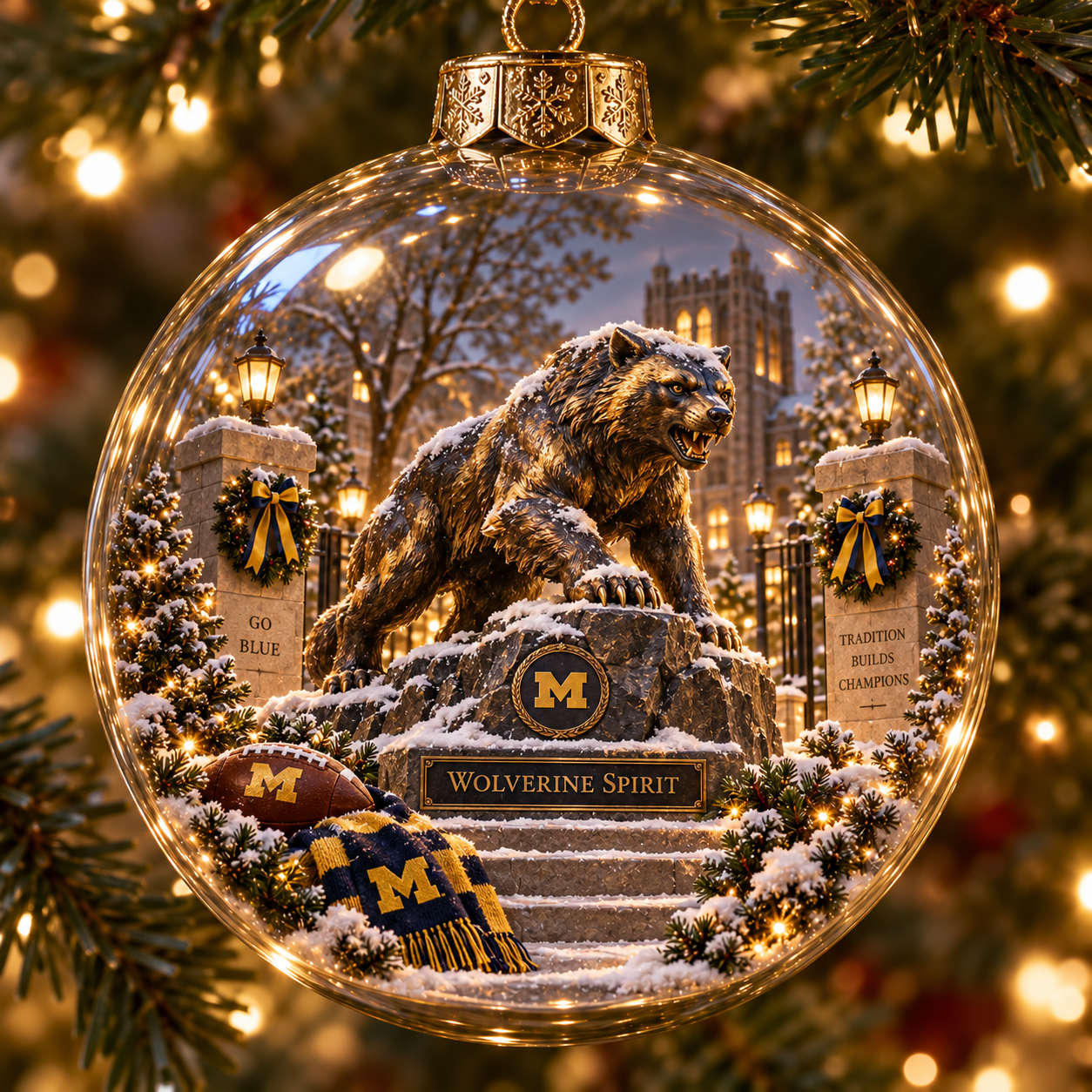 🏈🎄 Go Blue – Light-Up College Football Heritage Christmas Ornament