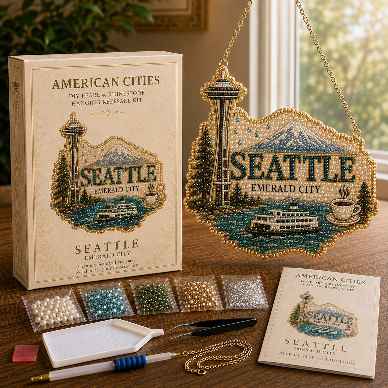 🏙️ American Cities Pearl & Rhinestone Hanging Keepsake DIY Kit