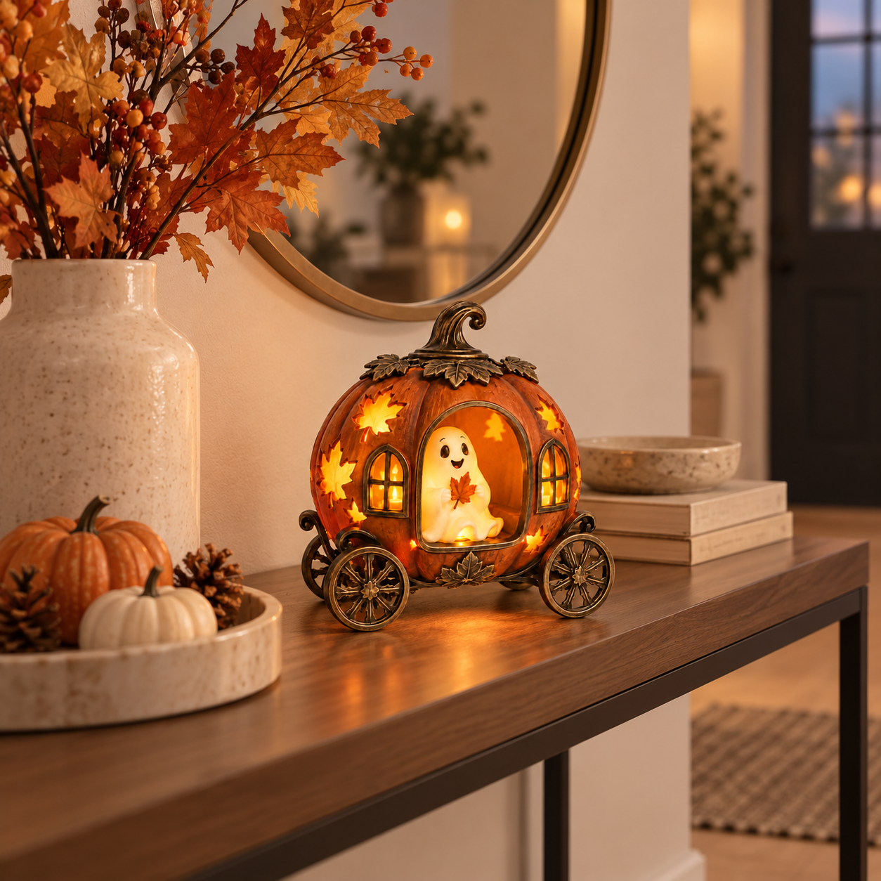 Lighted Ghost Pumpkin Carriage Figurine🎃