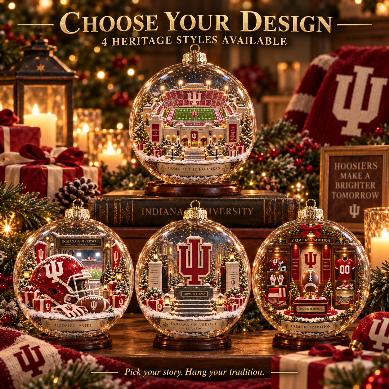 🎄 Go Hoosiers — Light-Up College Football Diorama Ornament