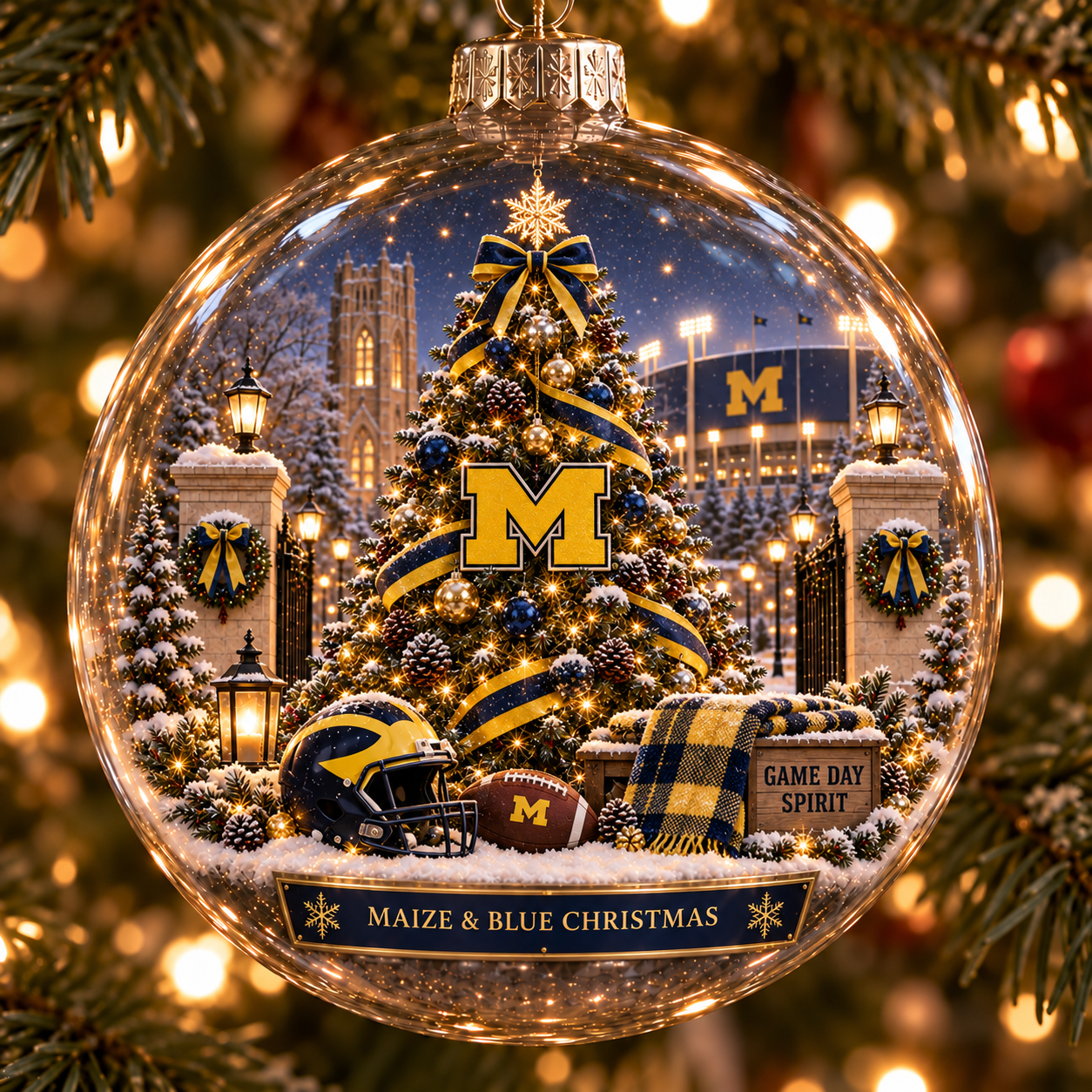🏈🎄 Go Blue – Light-Up College Football Heritage Christmas Ornament