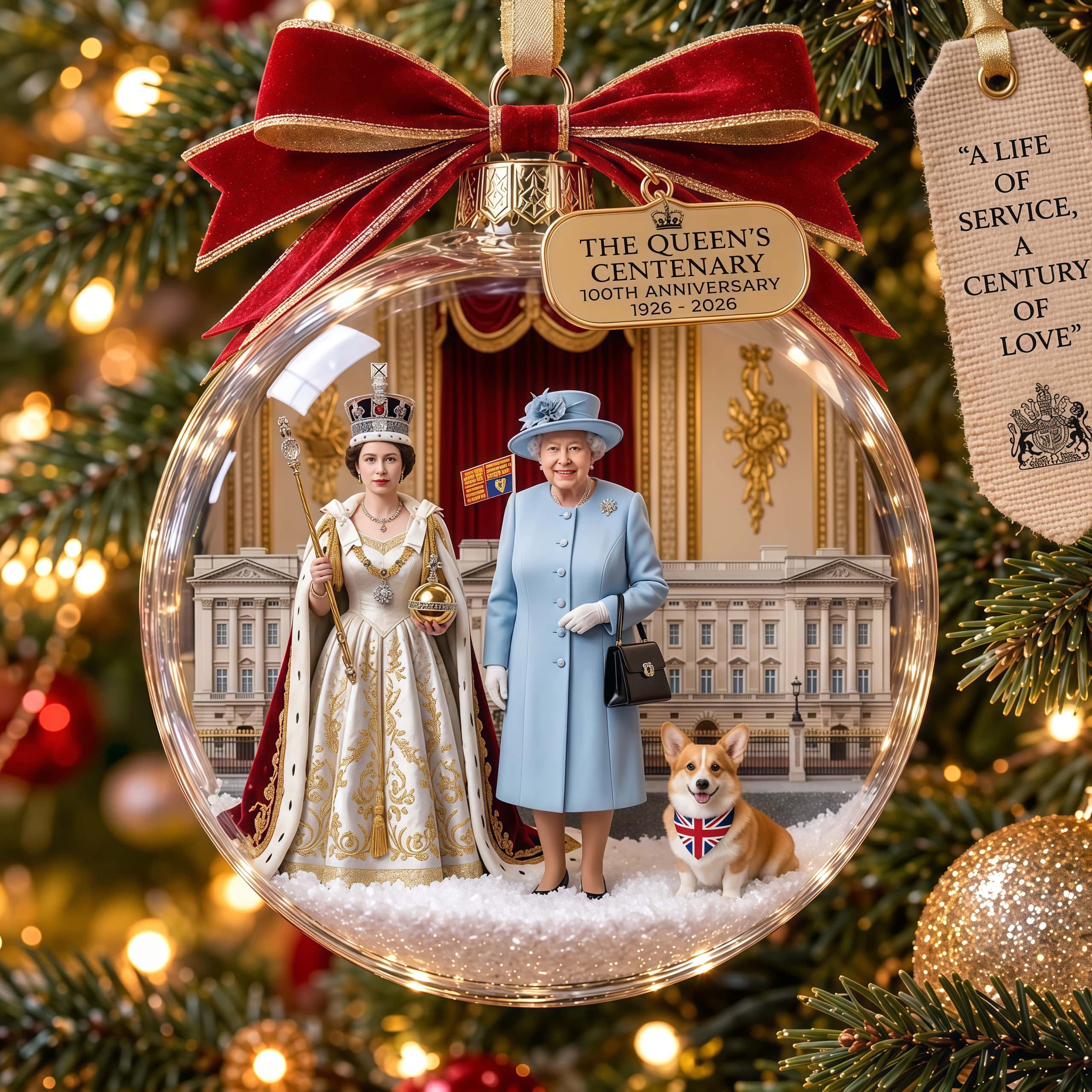 Queen Elizabeth II Centenary Celebration (1926–2026) hristmas Globe Bauble Ornament