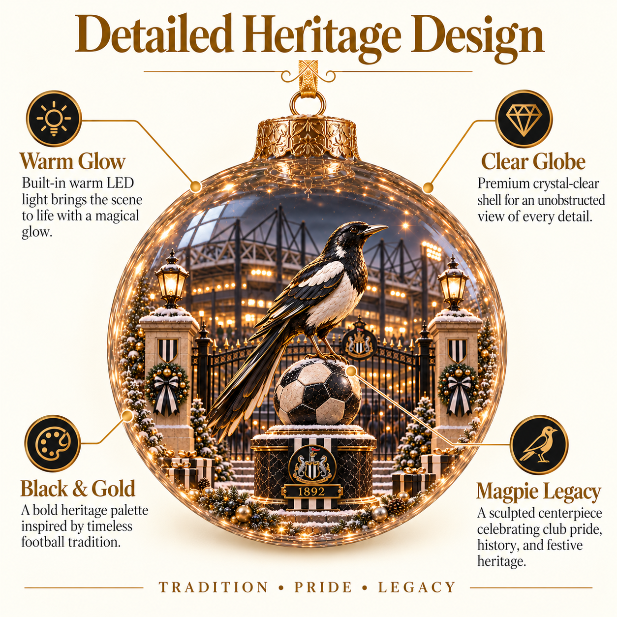 🎄 Howay the Lads Light-Up Football Heritage Diorama Ornament