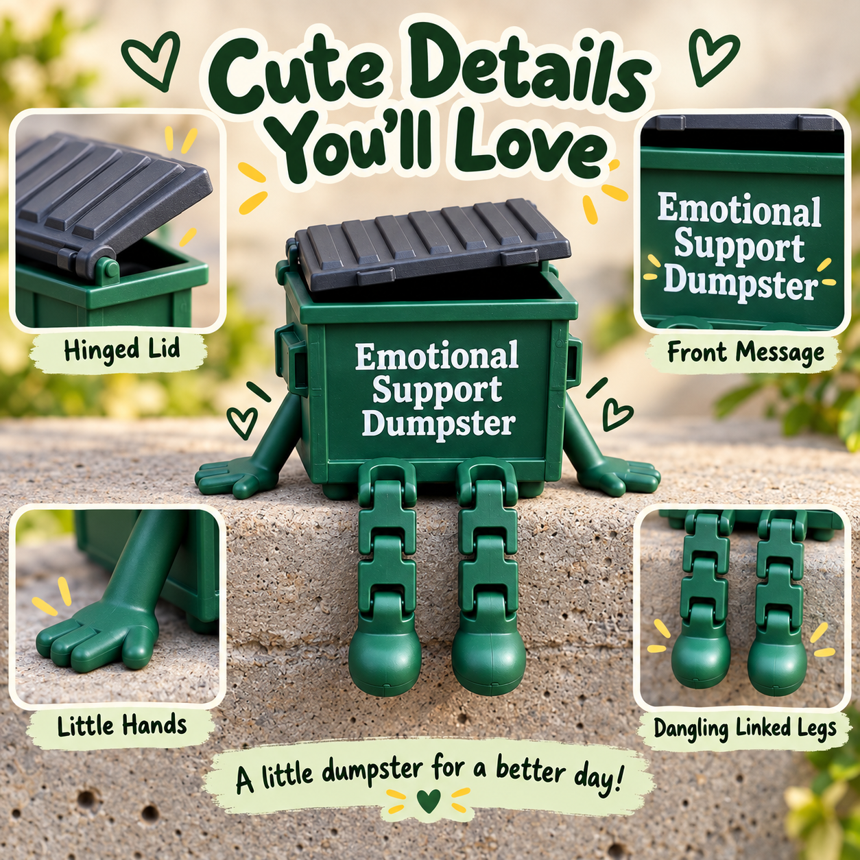 Emotional Support Dumpster™ – Funny Desk Buddy & Quirky Gift for Coworkers, Friends & Anyone Having a Trash Day