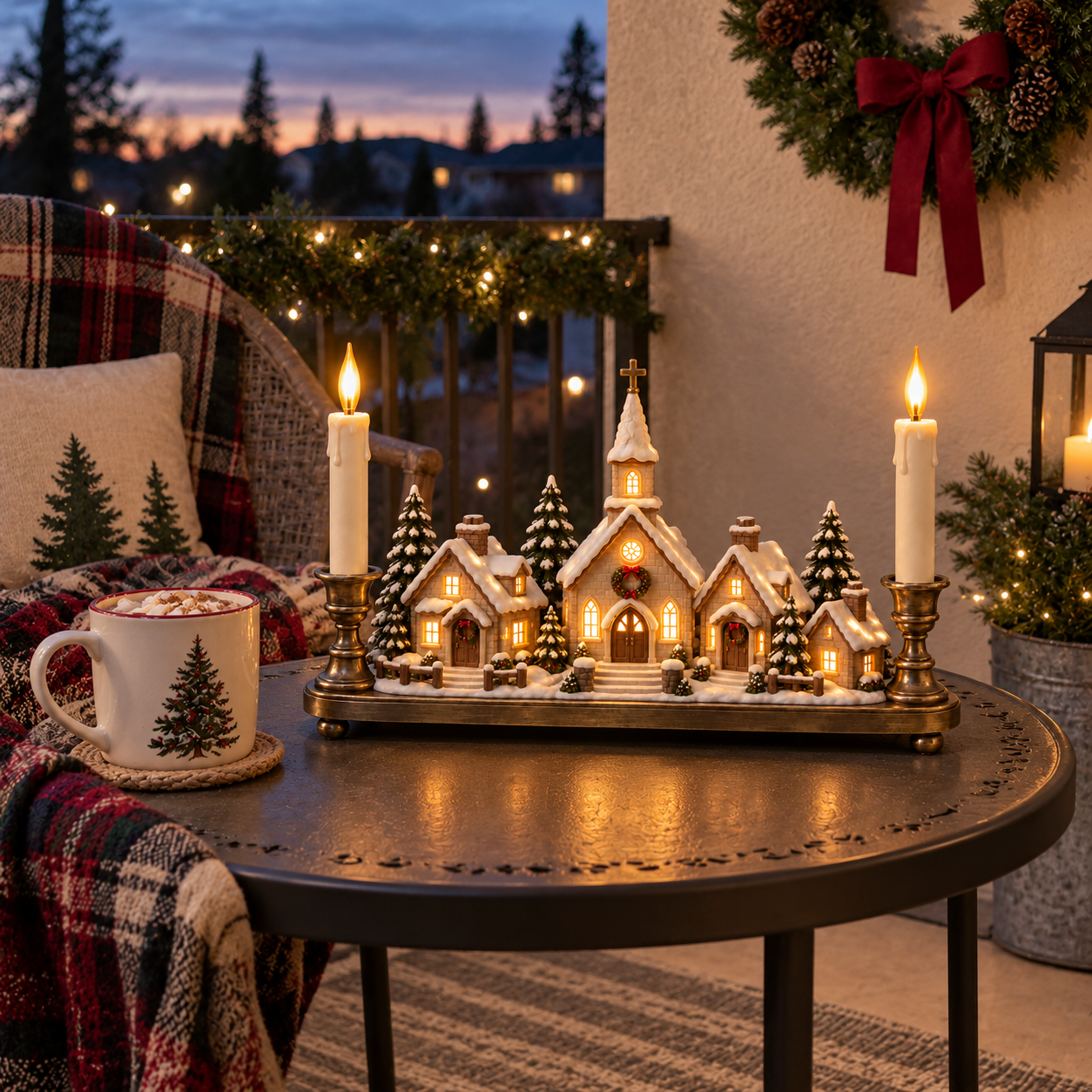 Christmas Eve Village Candlelight Centerpiece