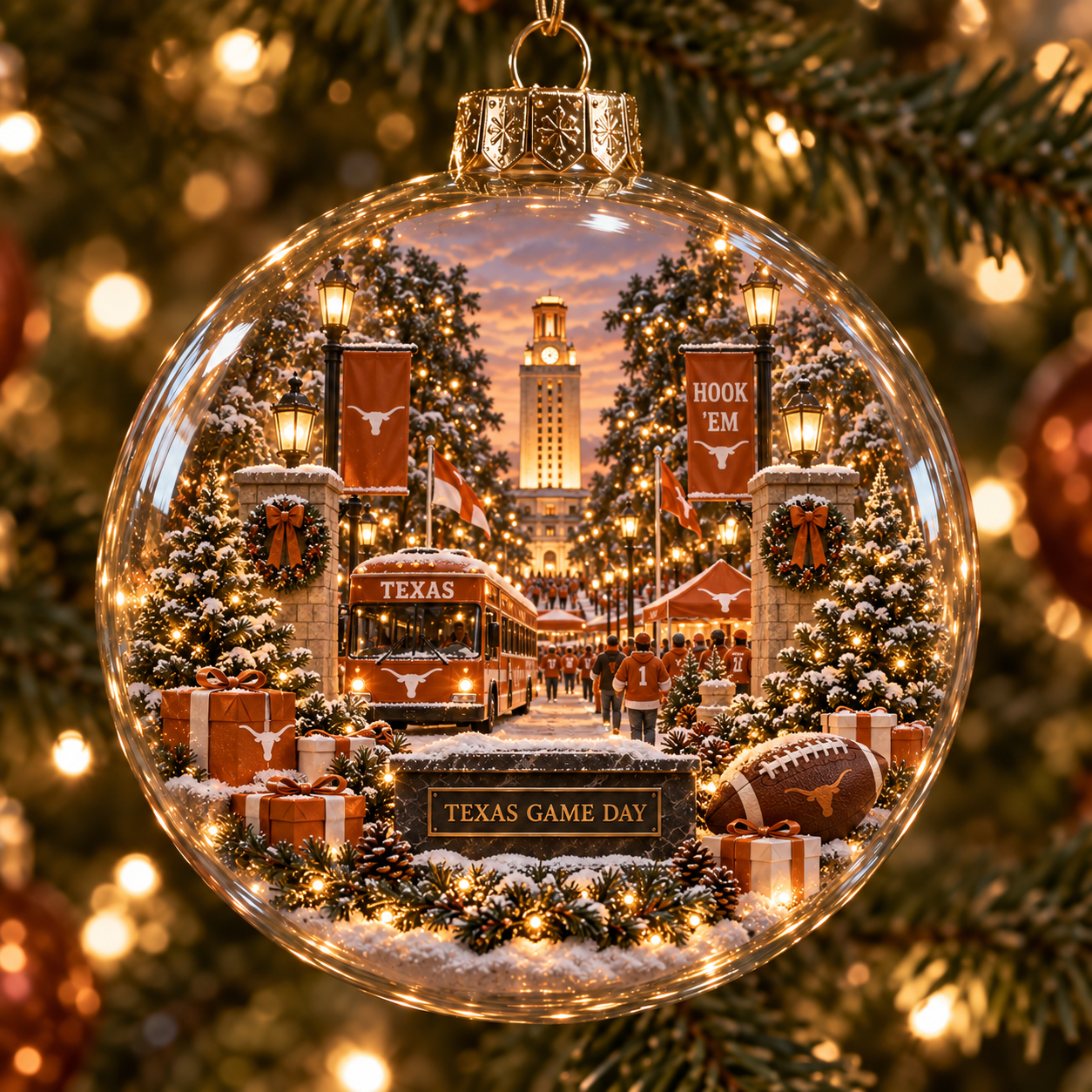 🏈🎄 Hook ’Em – Light-Up College Football Heritage Christmas Ornament