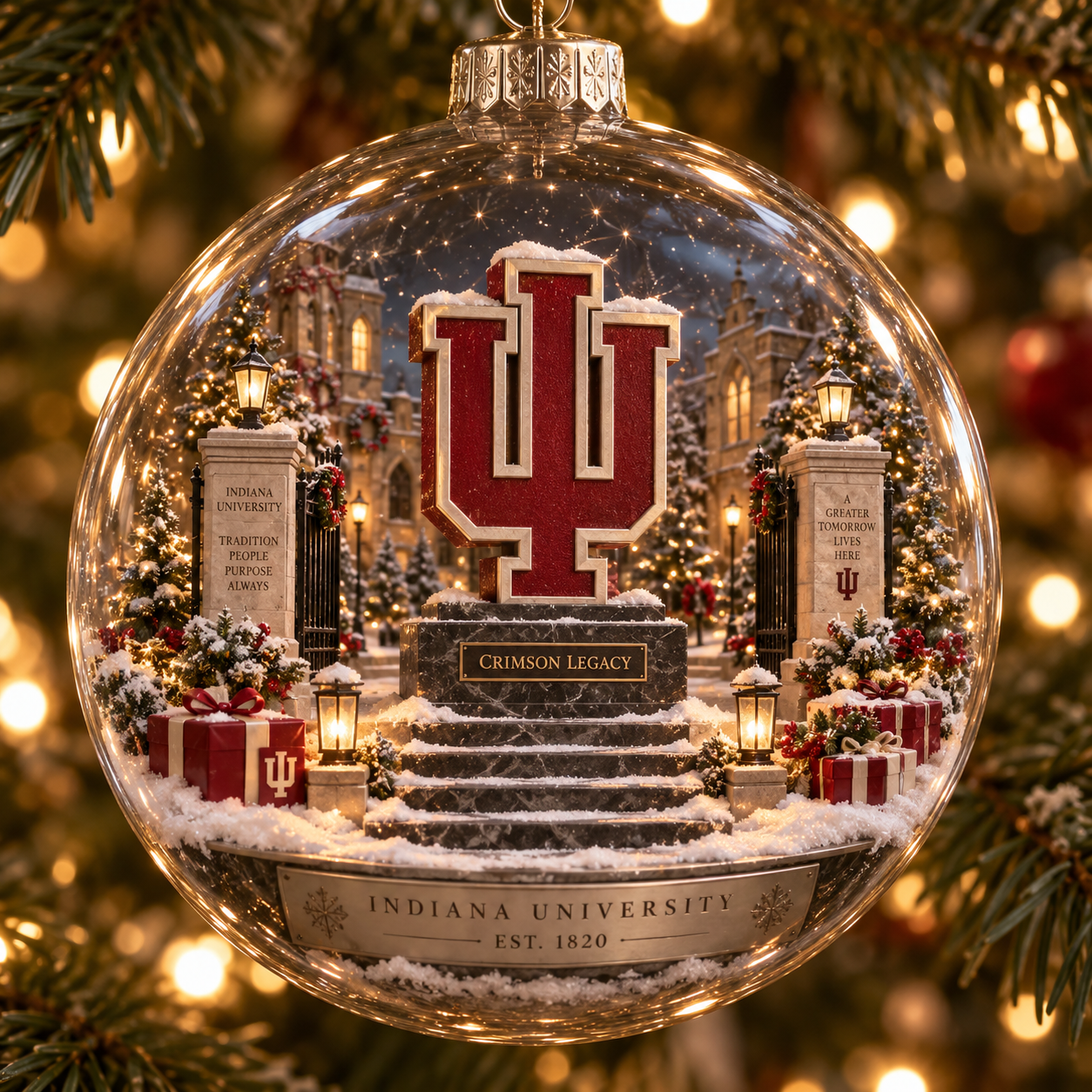 🎄 Go Hoosiers — Light-Up College Football Diorama Ornament