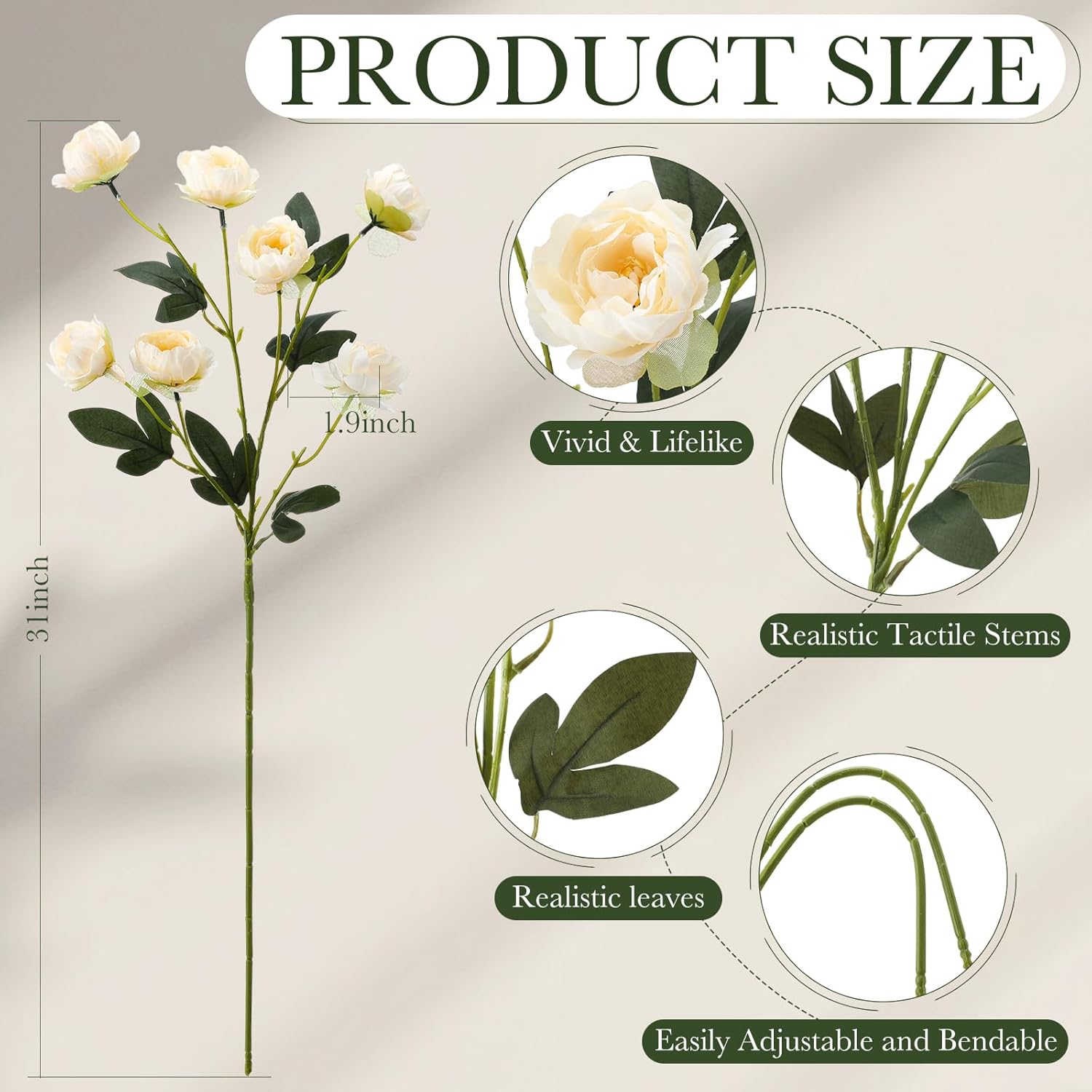 Artificial Peony Stems for Vase Styling Set of 3
