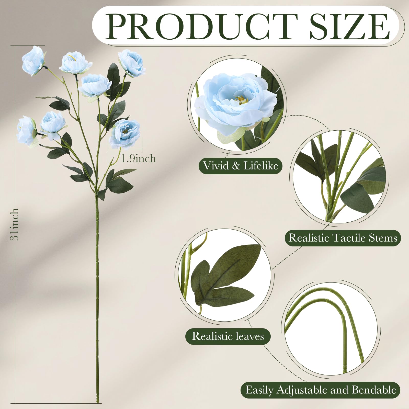 Artificial Peony Stems for Vase Styling Set of 3