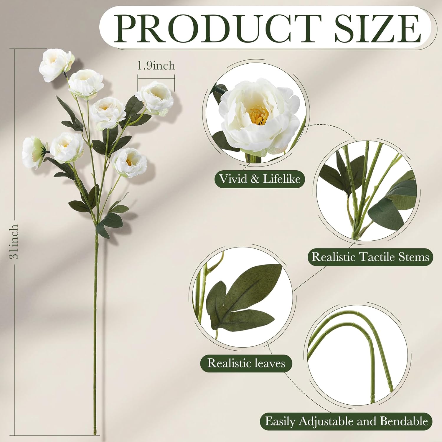 Artificial Peony Stems for Vase Styling Set of 3