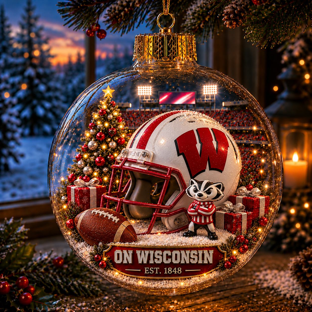 🏈🎄 Light-Up College Football Christmas Ornament