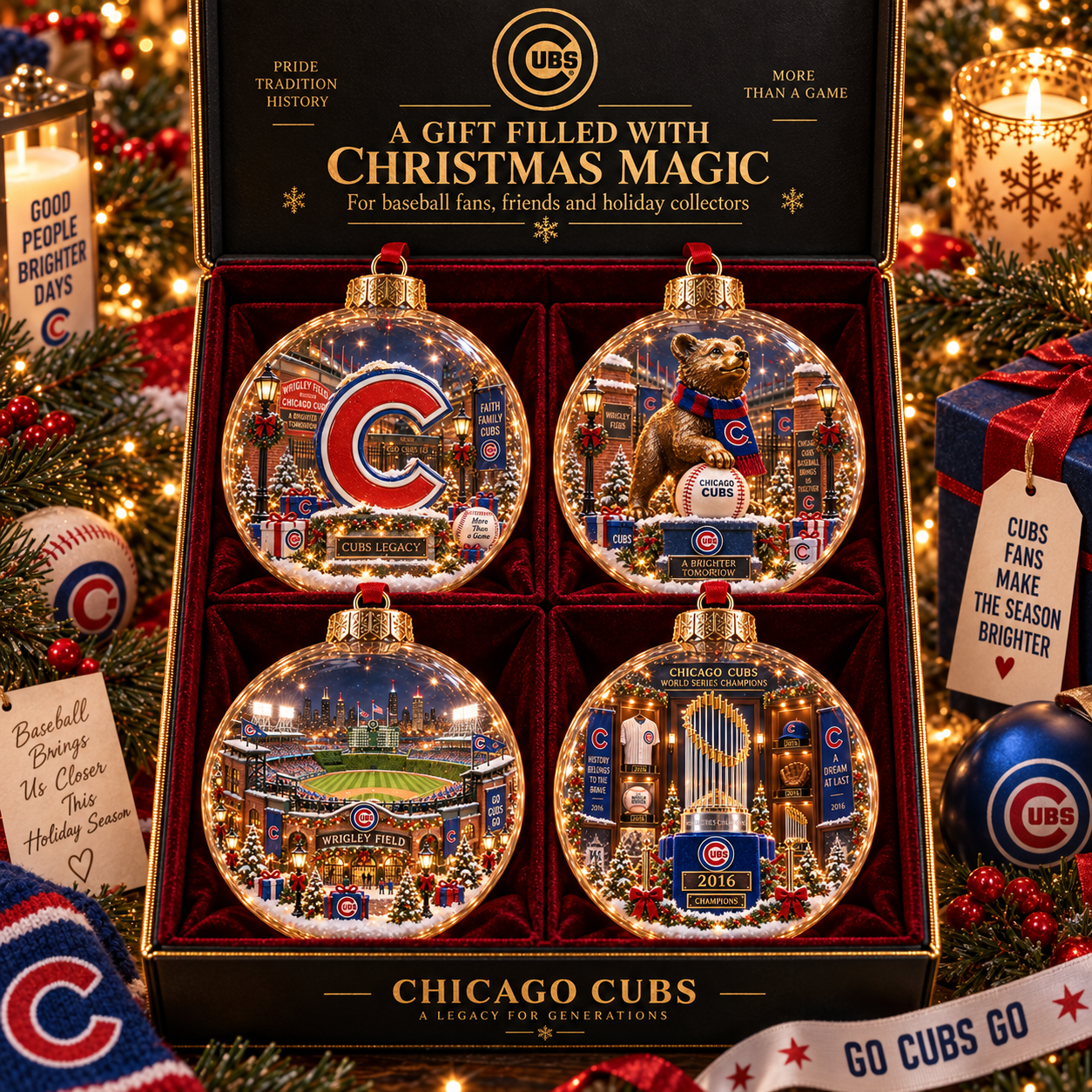 🎄 Fly the W — Light-Up Baseball Heritage Diorama Ornament