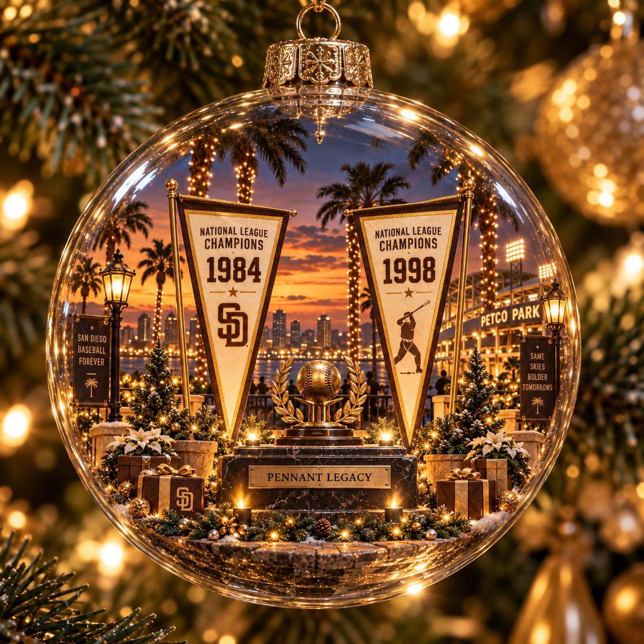 ⚾🎄 Faith. Family. Baseball. – Light-Up Baseball Heritage Christmas Ornament