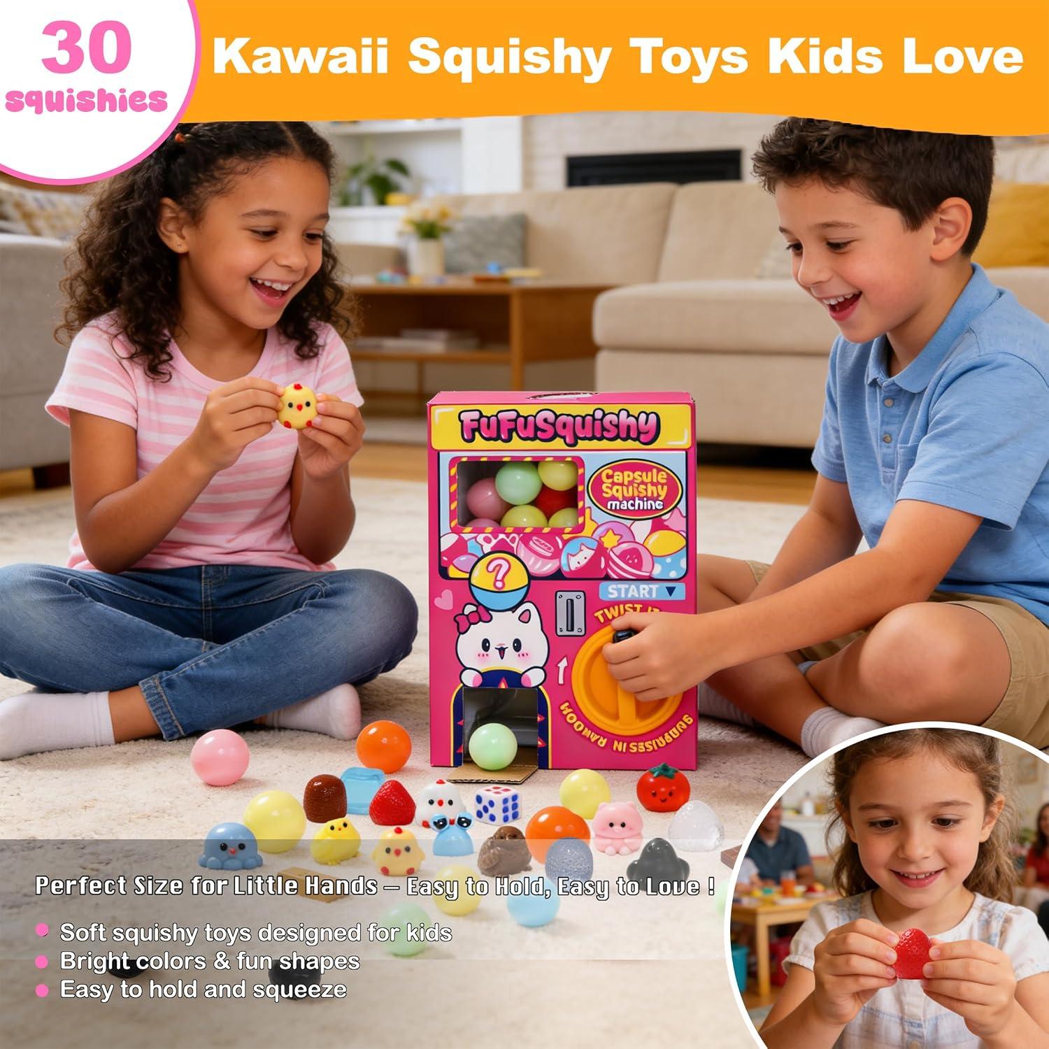 Squishy Capsule Toys for Kids, Mini Vending Machine Toy Set, Soft Stress Relief Squishies Party Favors, Classroom Rewards & Birthday Gifts