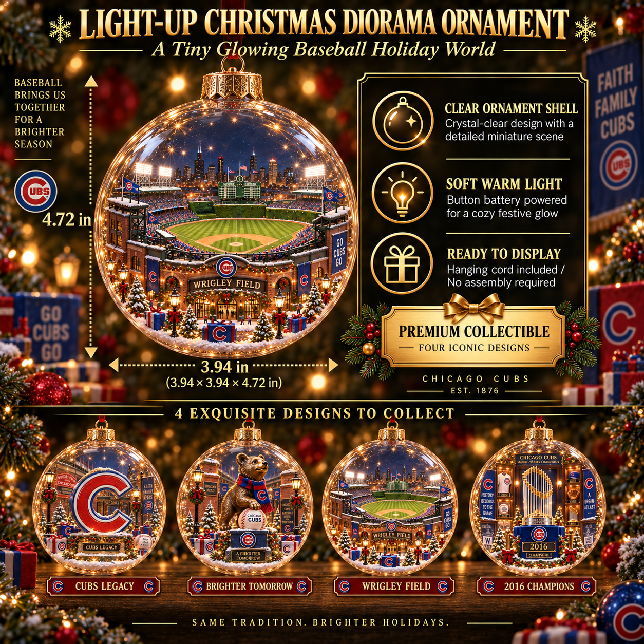 🎄 Fly the W — Light-Up Baseball Heritage Diorama Ornament