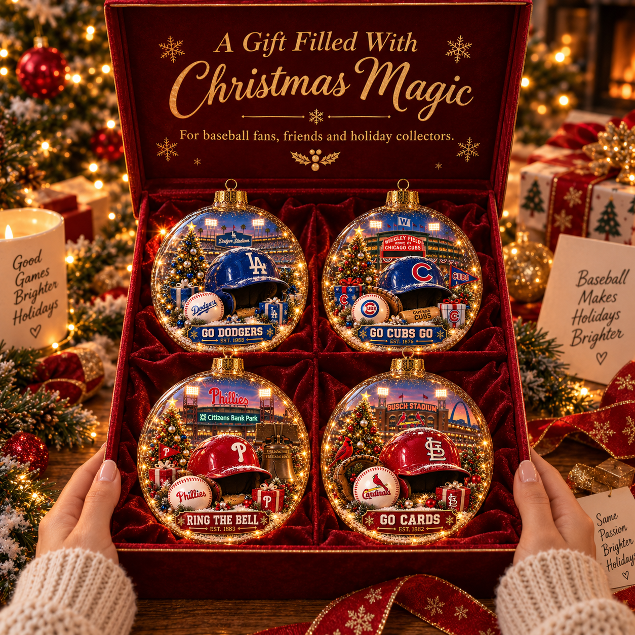 ⚾🎄 Bring the Ballpark Home — Light-Up Baseball Christmas Diorama Ornament