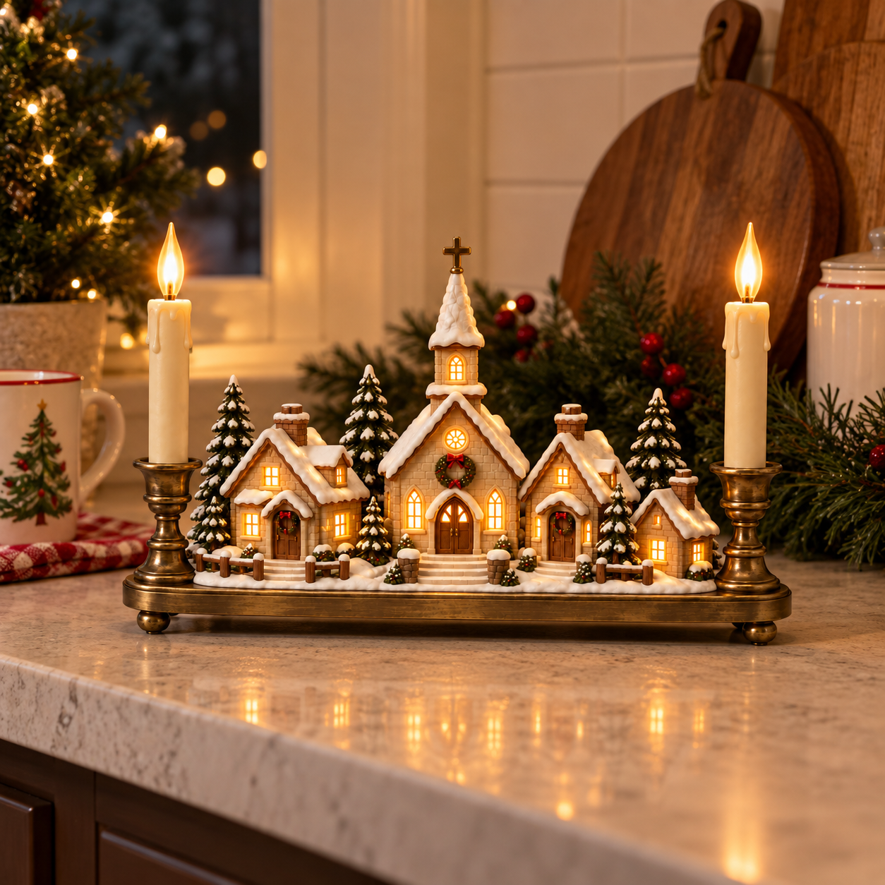 Christmas Eve Village Candlelight Centerpiece