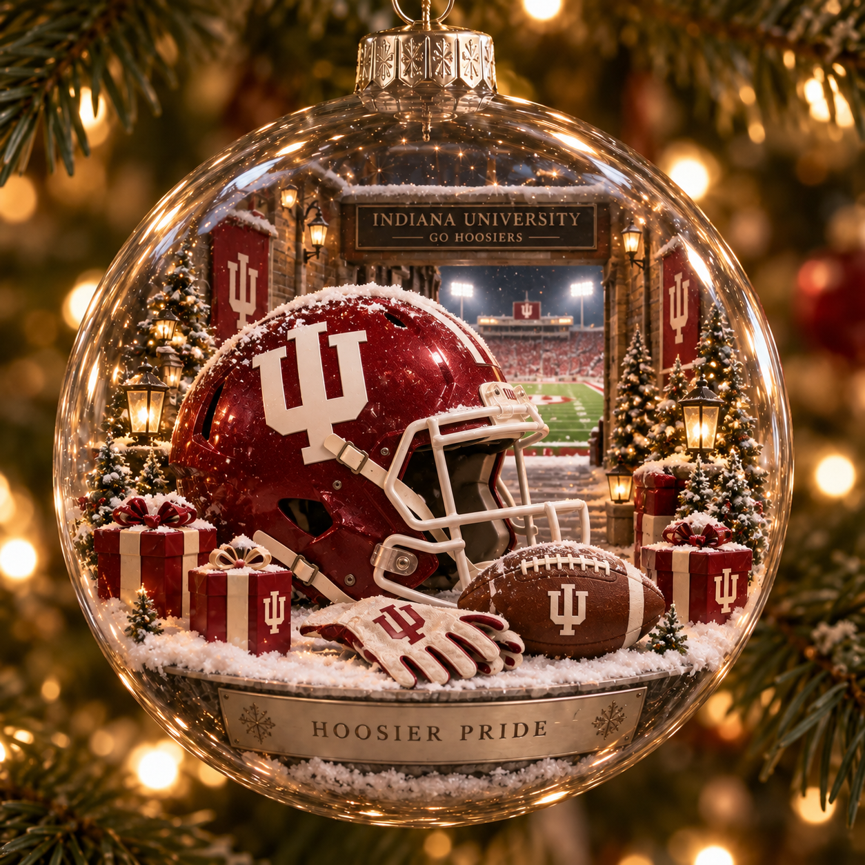 🎄 Go Hoosiers — Light-Up College Football Diorama Ornament