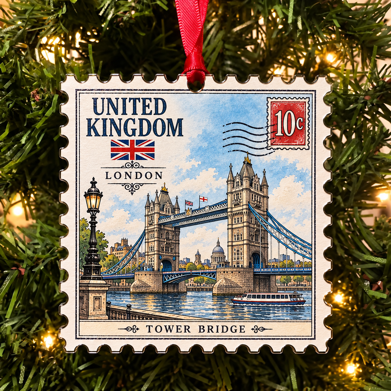 🌍 European Landmarks Stamp Christmas Ornament Collection