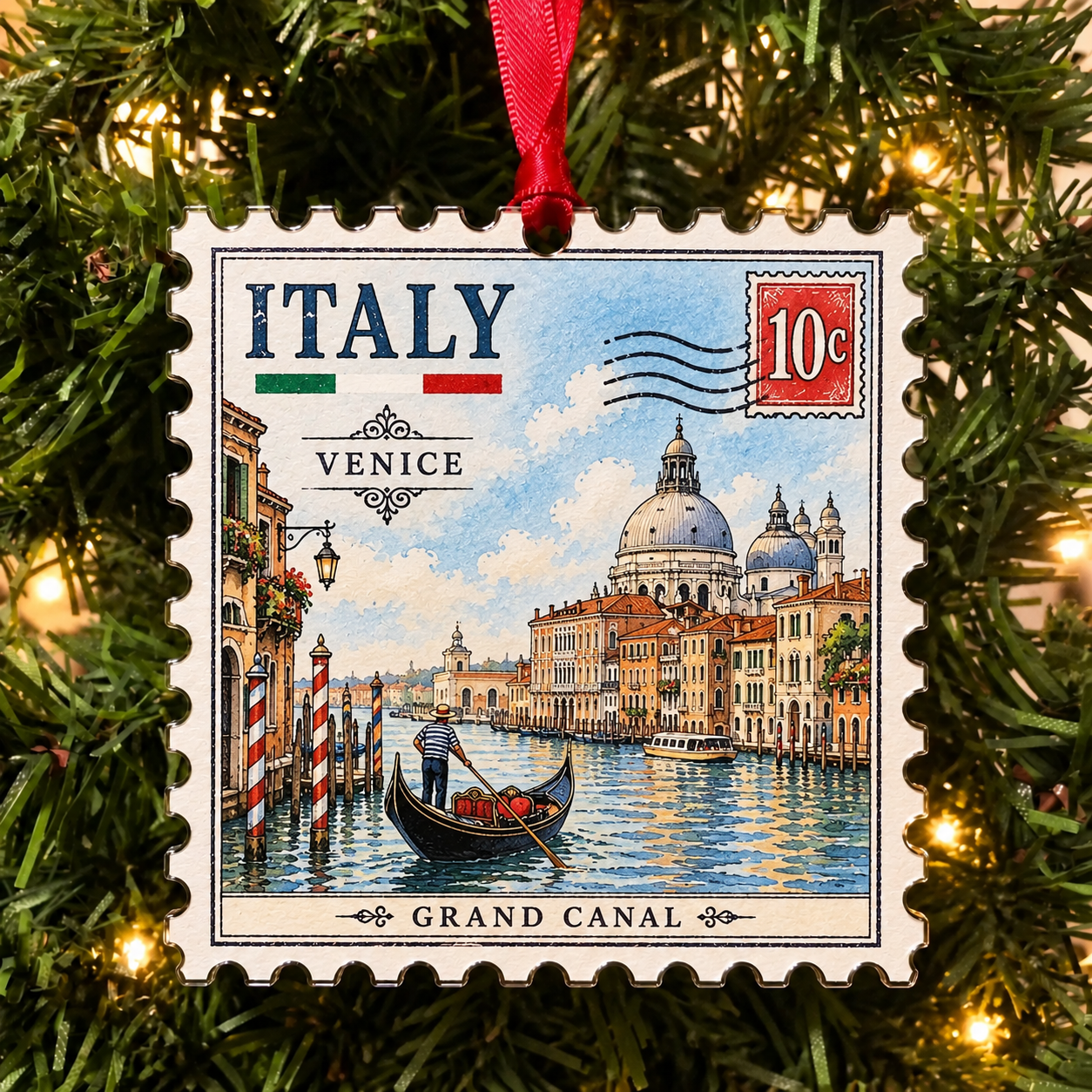 🌍 European Landmarks Stamp Christmas Ornament Collection