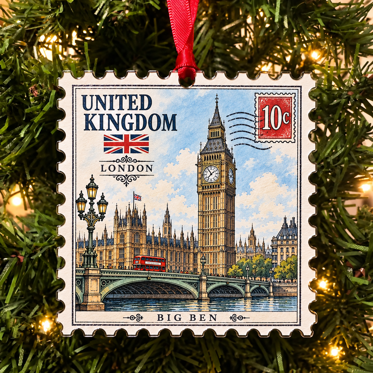 🌍 European Landmarks Stamp Christmas Ornament Collection