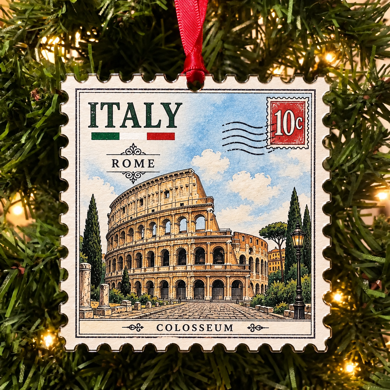 🌍 European Landmarks Stamp Christmas Ornament Collection