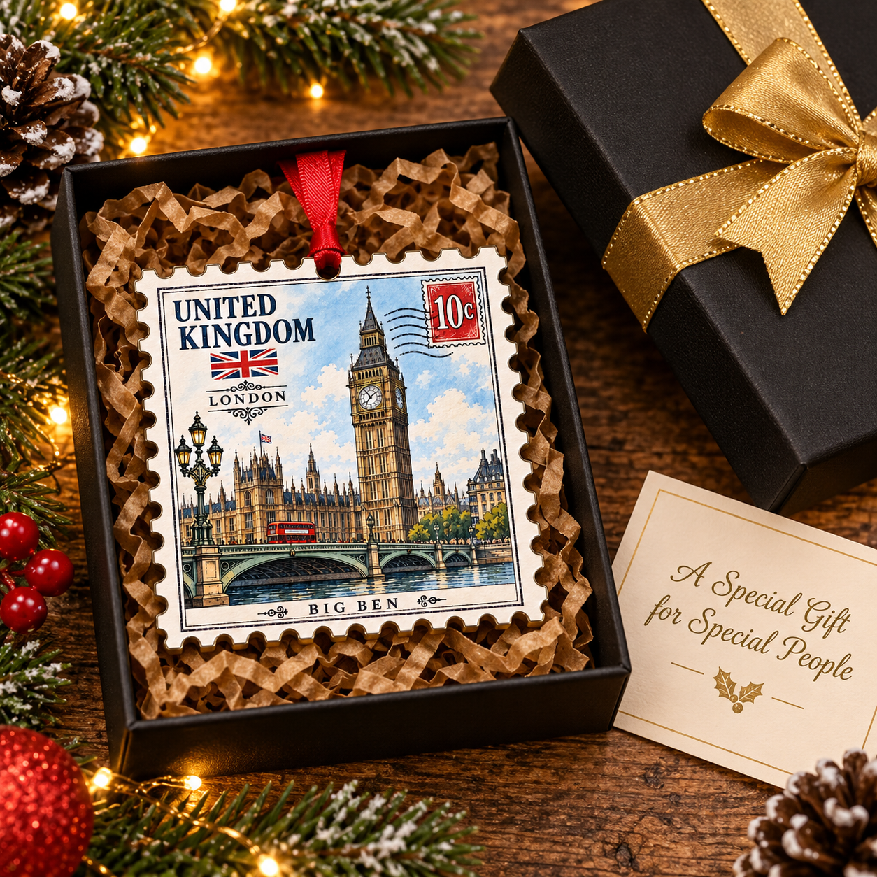 🌍 European Landmarks Stamp Christmas Ornament Collection