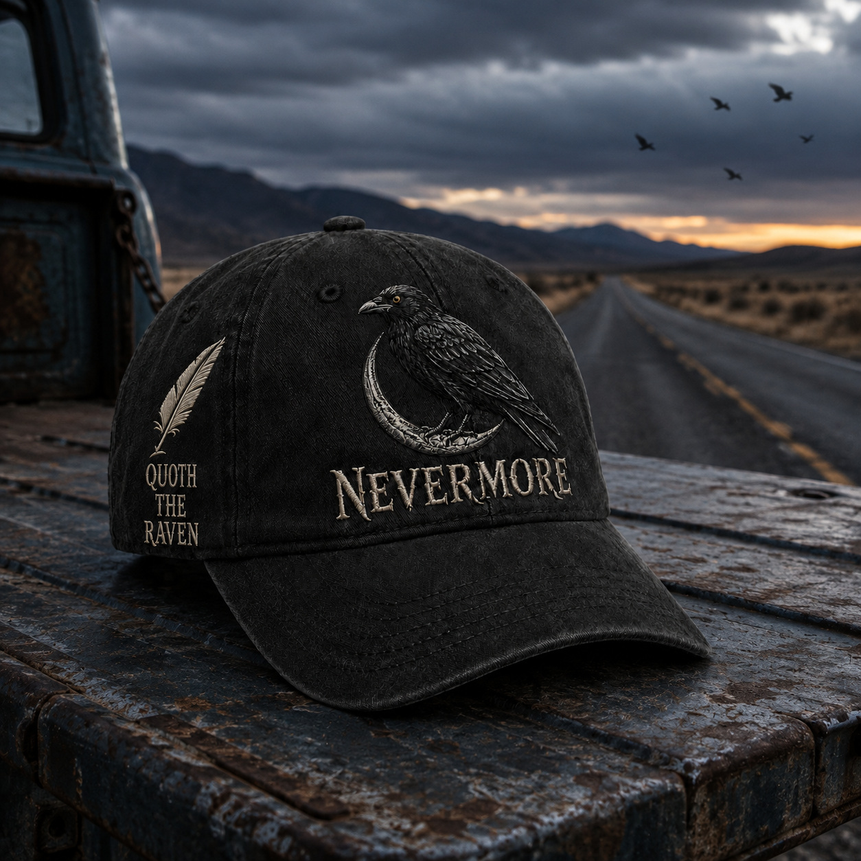 ⬛🐦Nevermore Embroidered Raven Vintage Cap | Gothic Bird Lover Hat