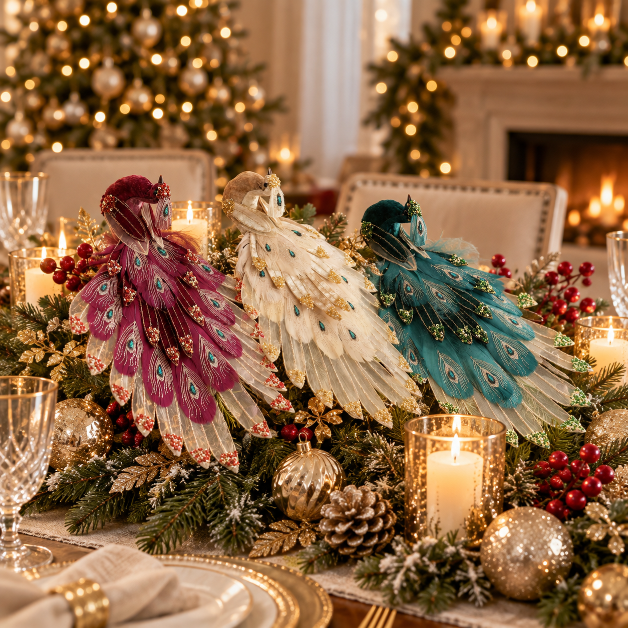 Elegant Peacock Christmas Ornament