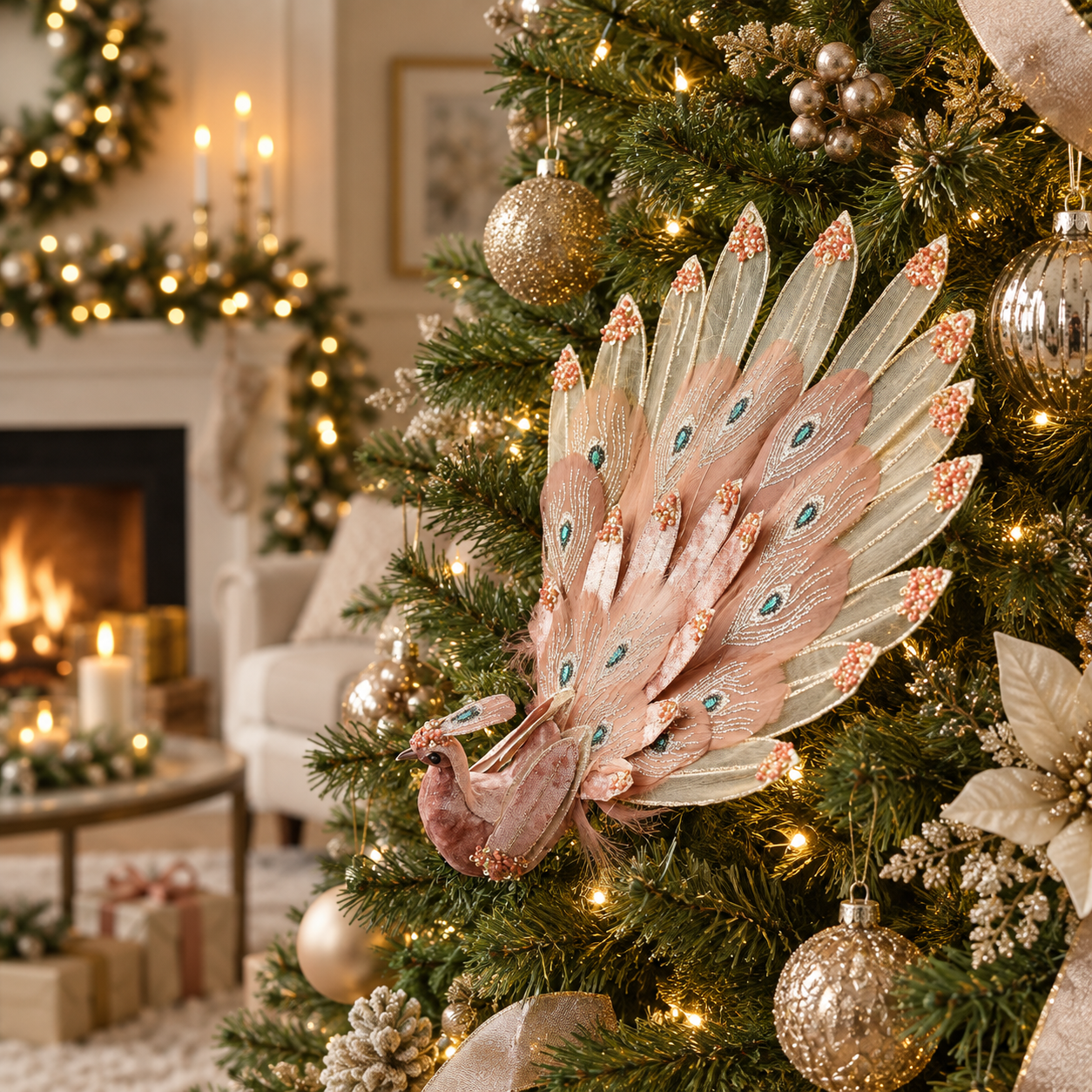 Elegant Peacock Christmas Ornament