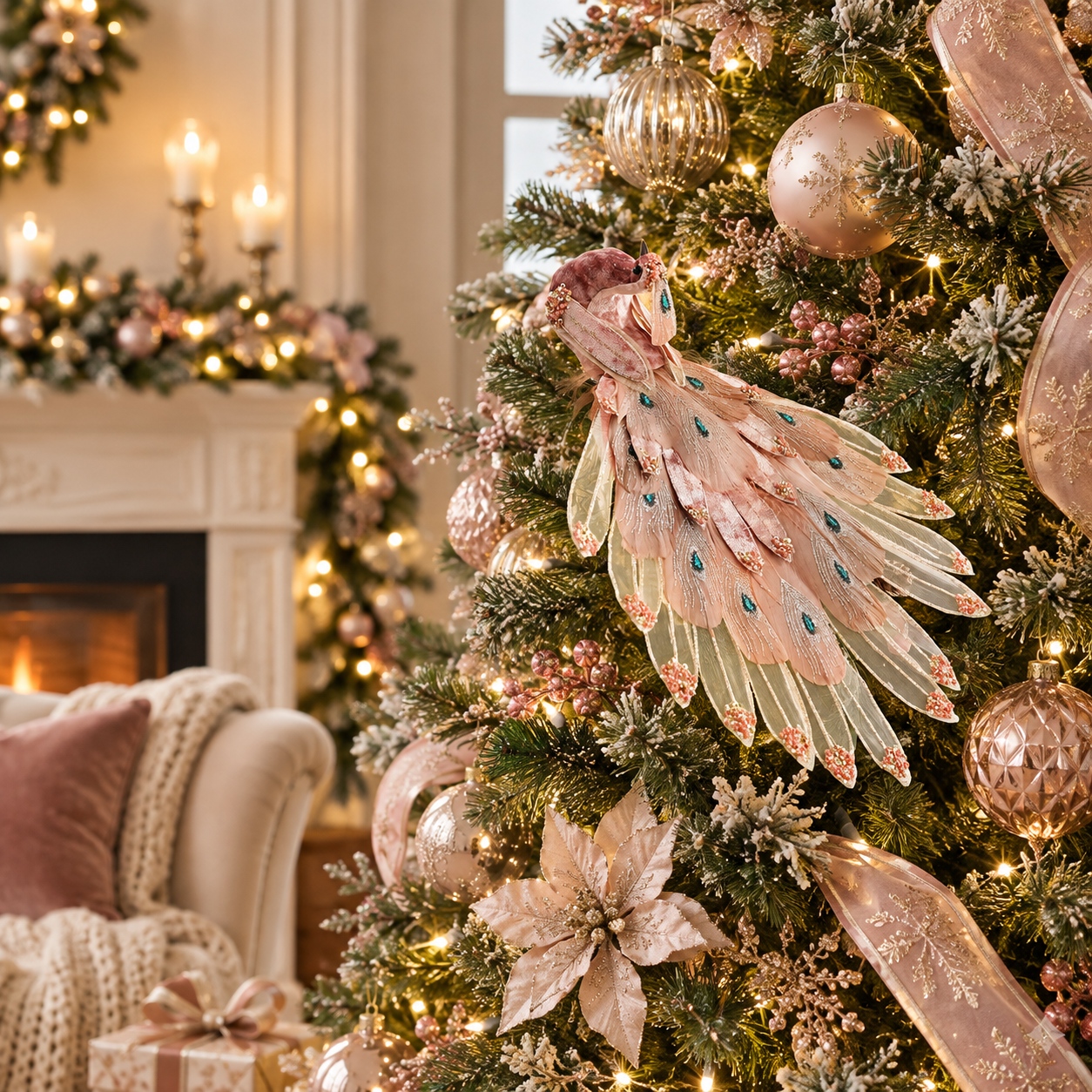 Elegant Peacock Christmas Ornament