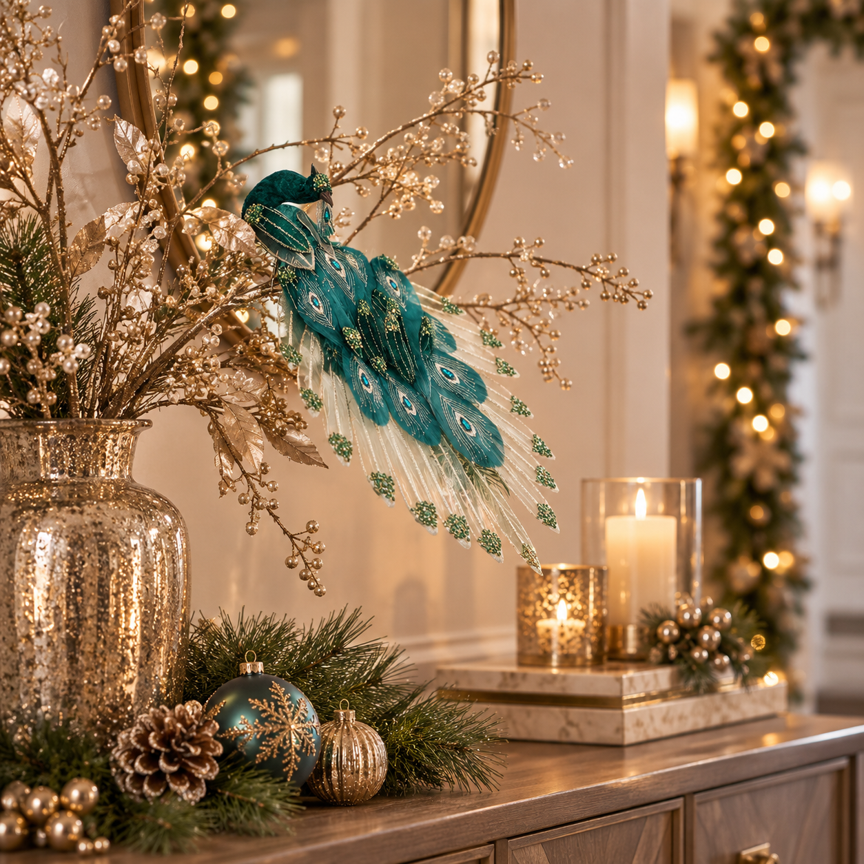 Elegant Peacock Christmas Ornament