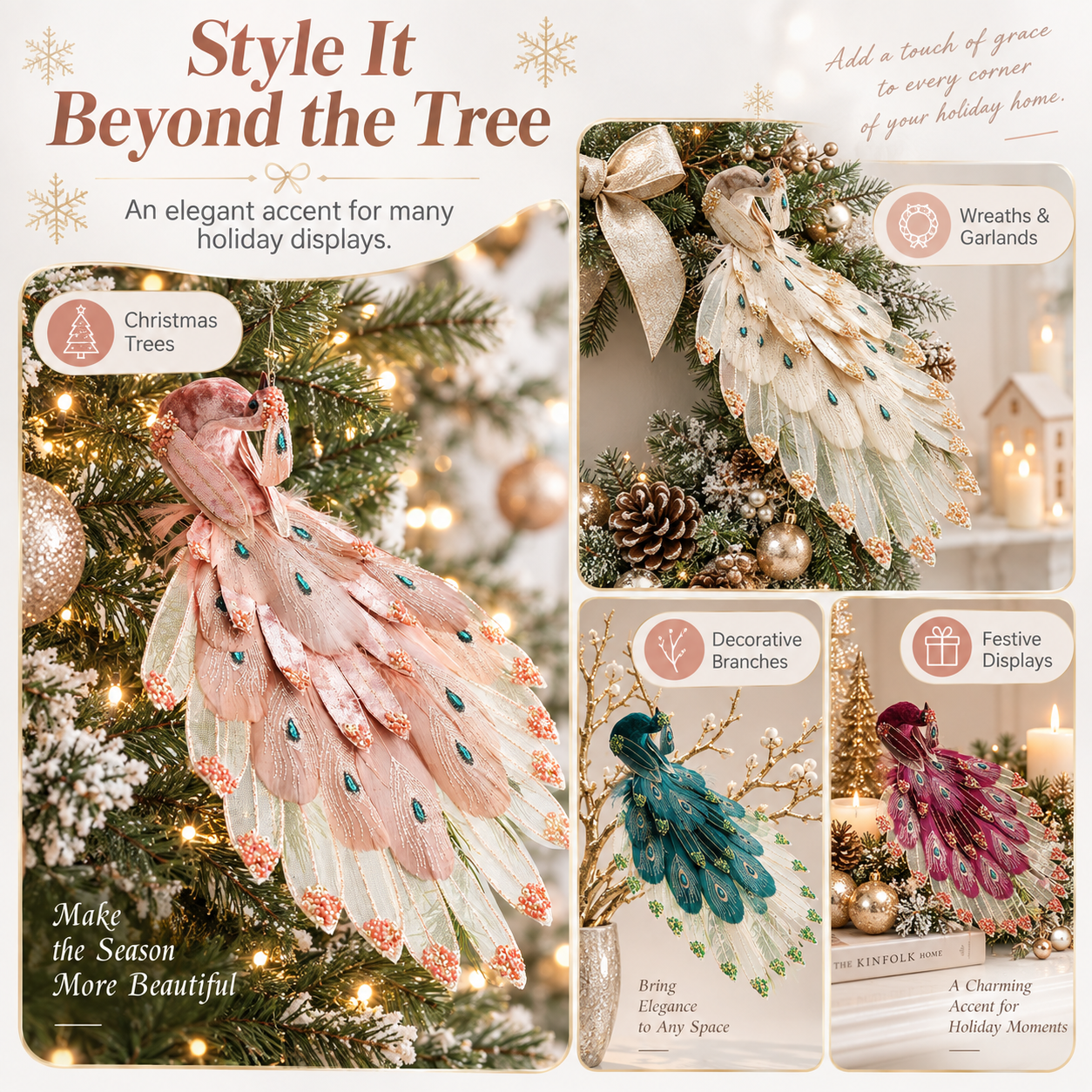 Elegant Peacock Christmas Ornament