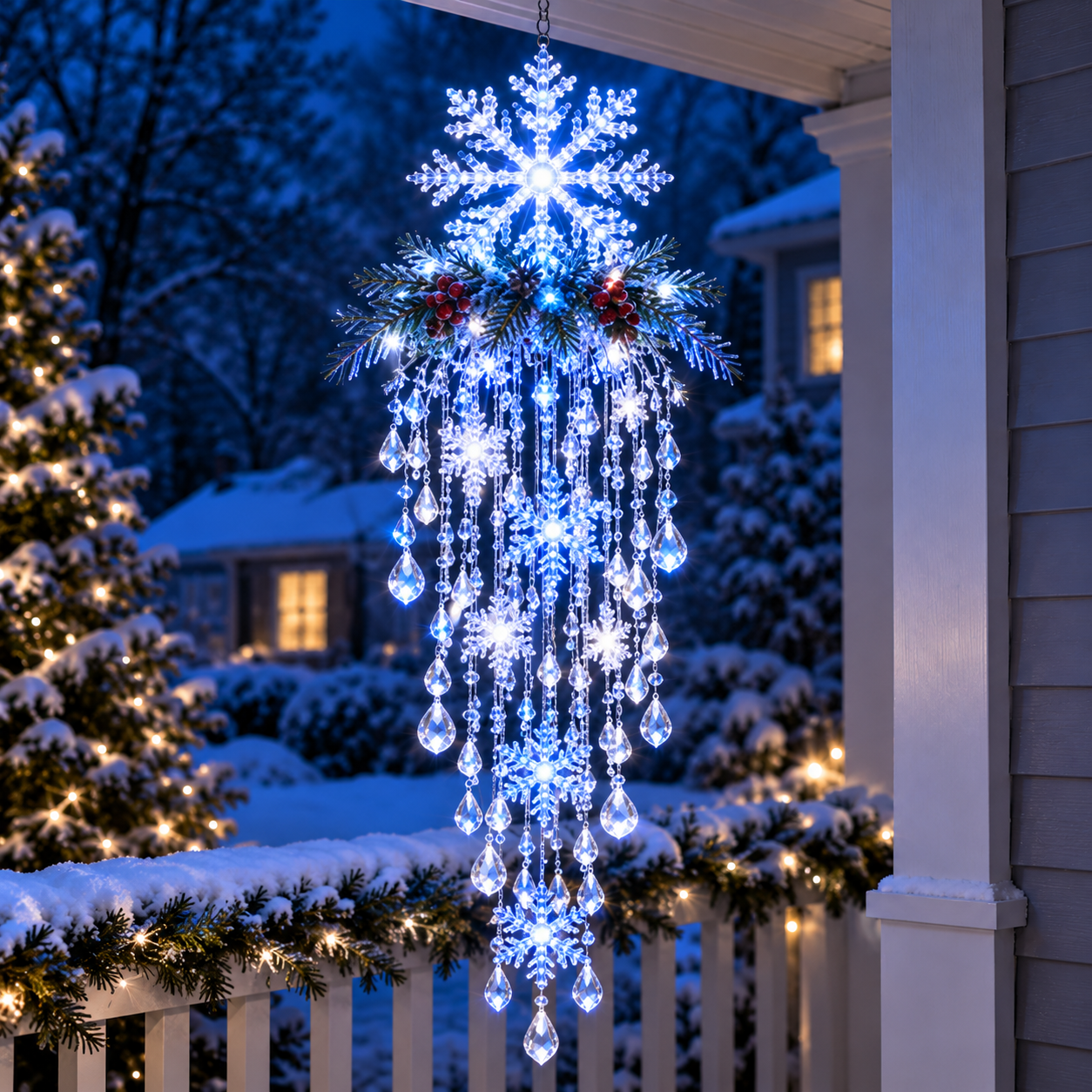 ❄️Crystal Cascade Christmas Light™ – Hanging Snowflake & Crystal LED Porch Décor ✨