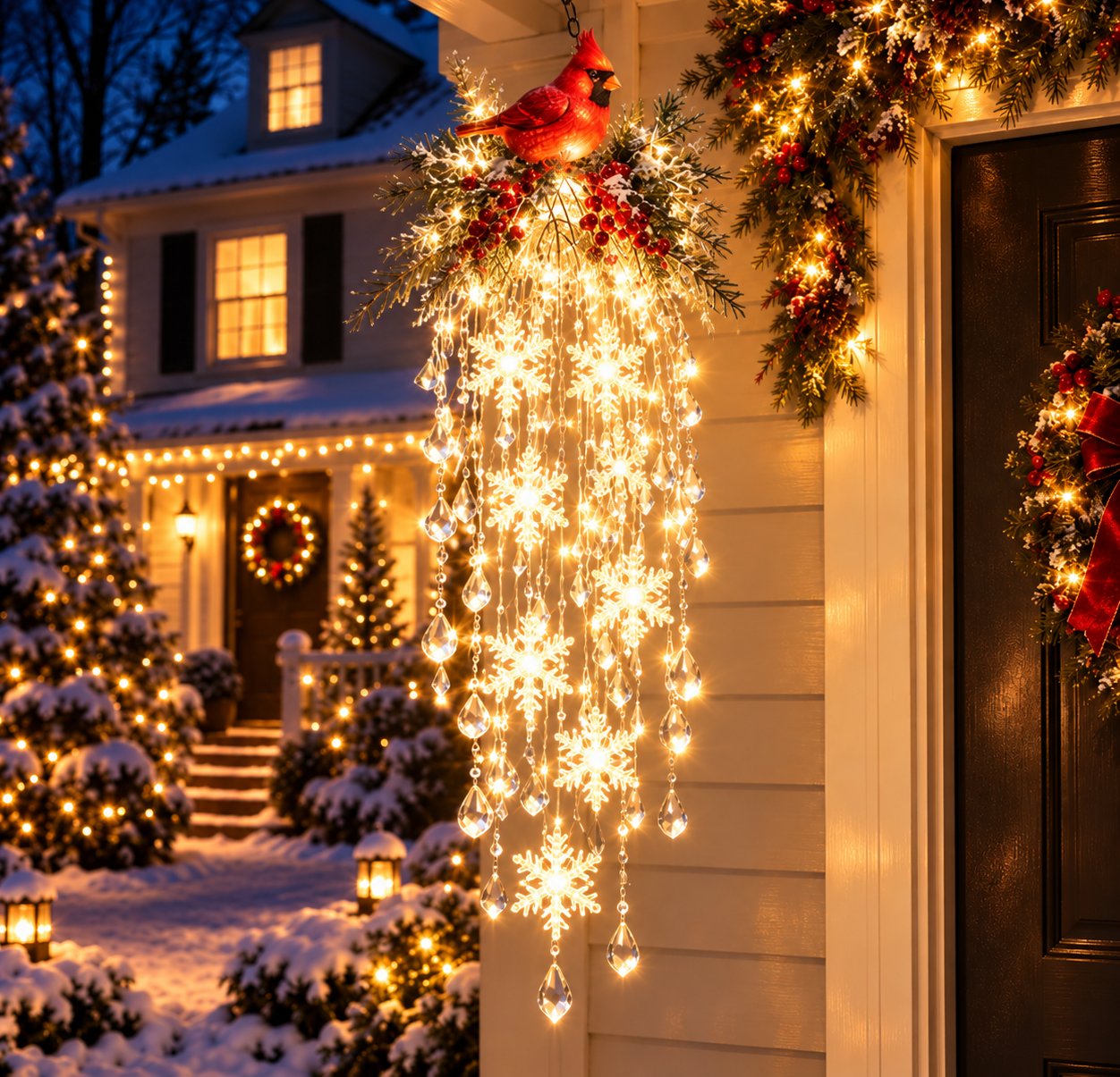 ❄️Crystal Cascade Christmas Light™ – Hanging Snowflake & Crystal LED Porch Décor ✨