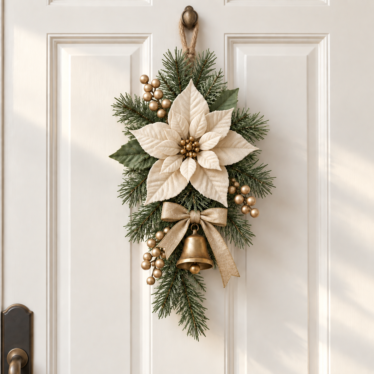 Classic Red Poinsettia Christmas Door Swag