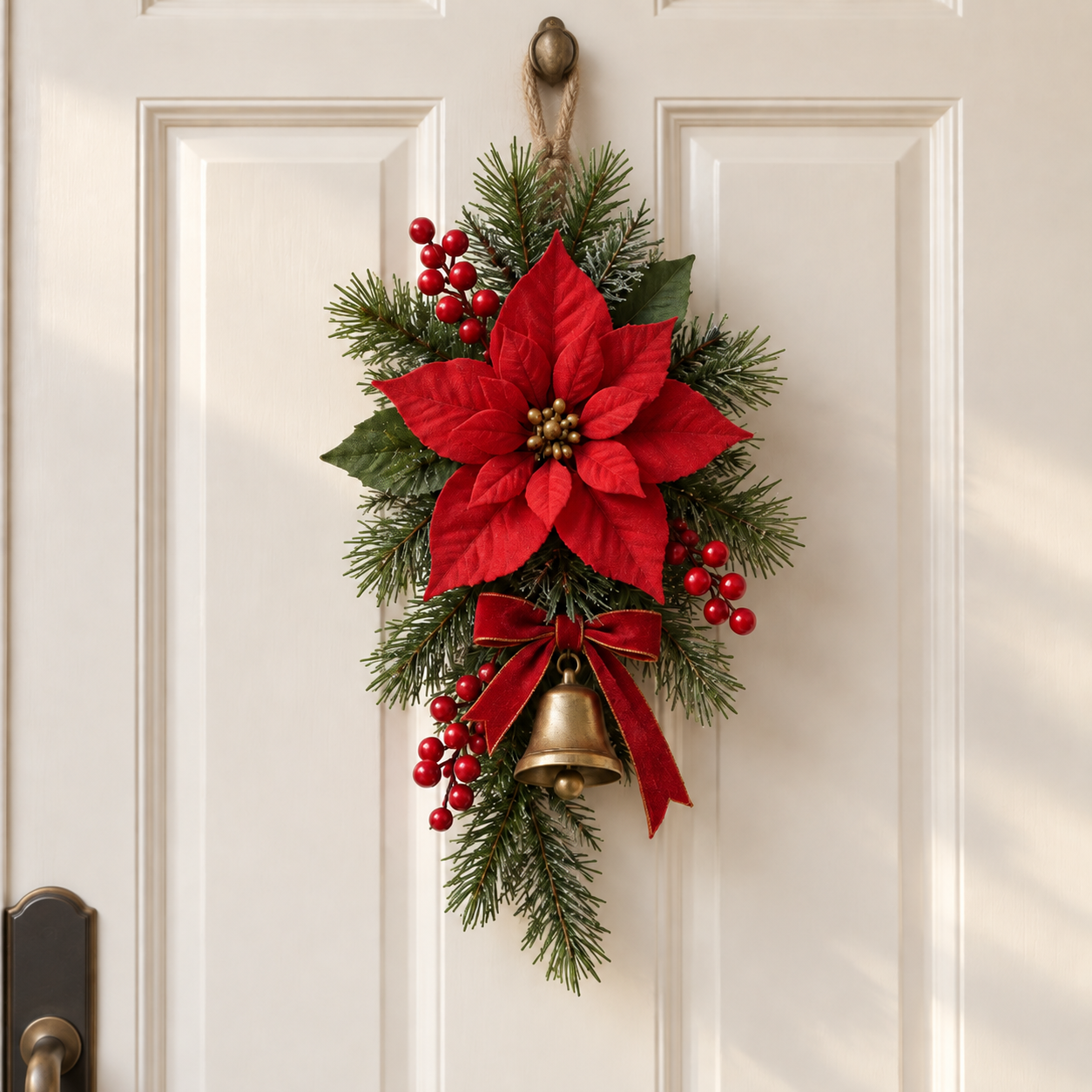 Classic Red Poinsettia Christmas Door Swag