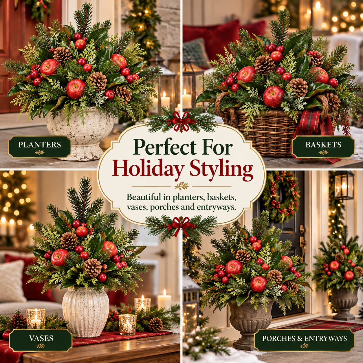3-Pack Vintage Woodland Apple Christmas Picks