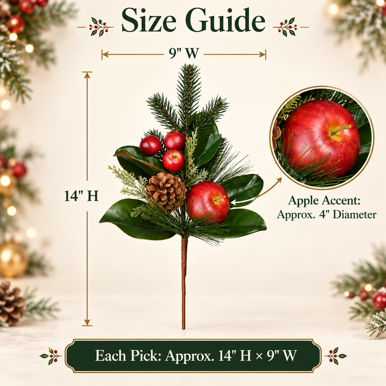 3-Pack Vintage Woodland Apple Christmas Picks