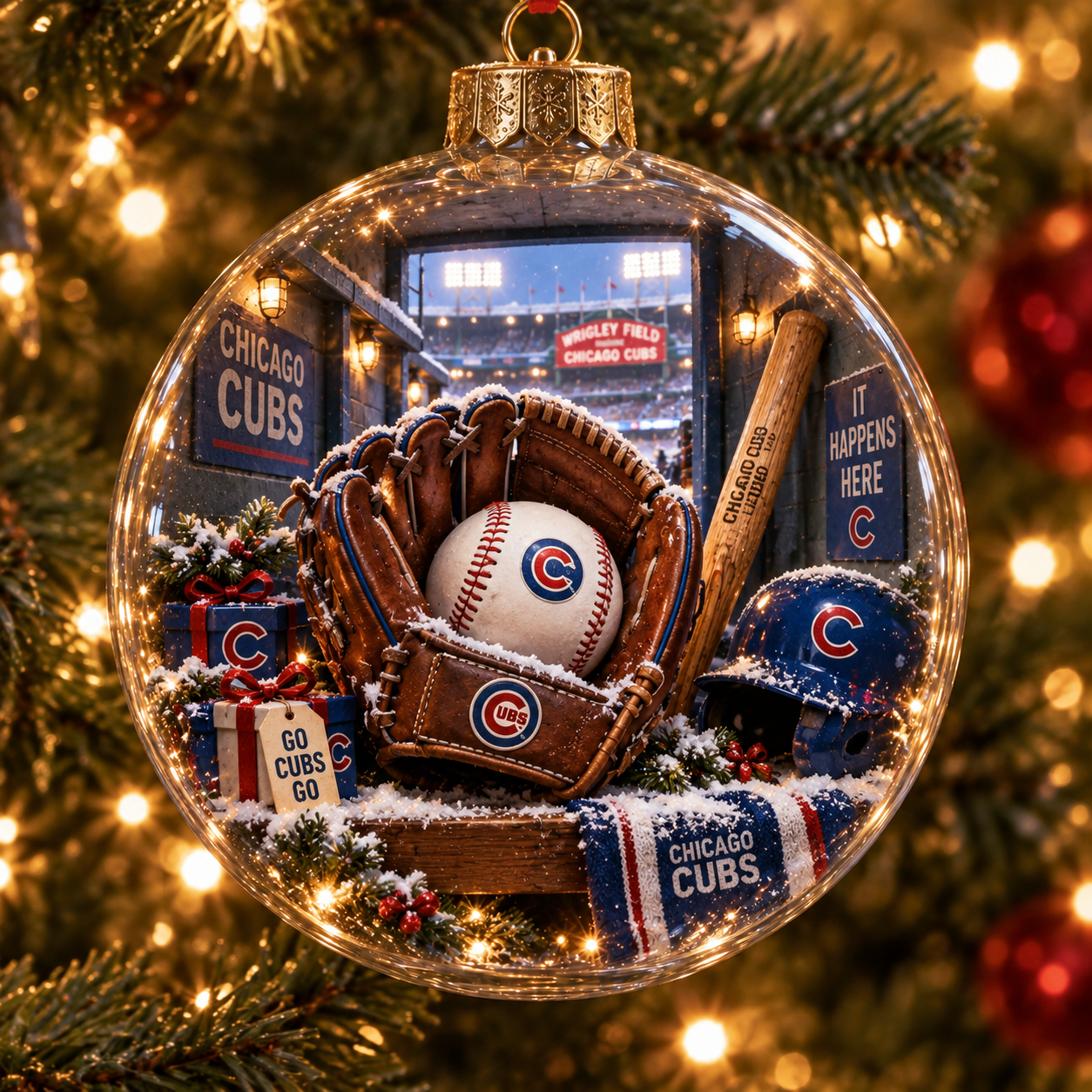 🎄 Fly the W — Light-Up Baseball Heritage Diorama Ornament