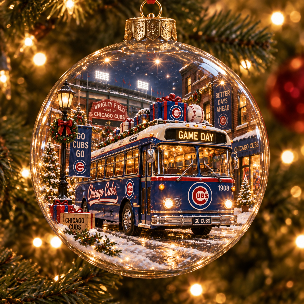 🎄 Fly the W — Light-Up Baseball Heritage Diorama Ornament