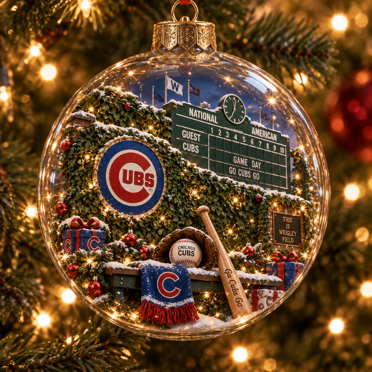 🎄 Fly the W — Light-Up Baseball Heritage Diorama Ornament