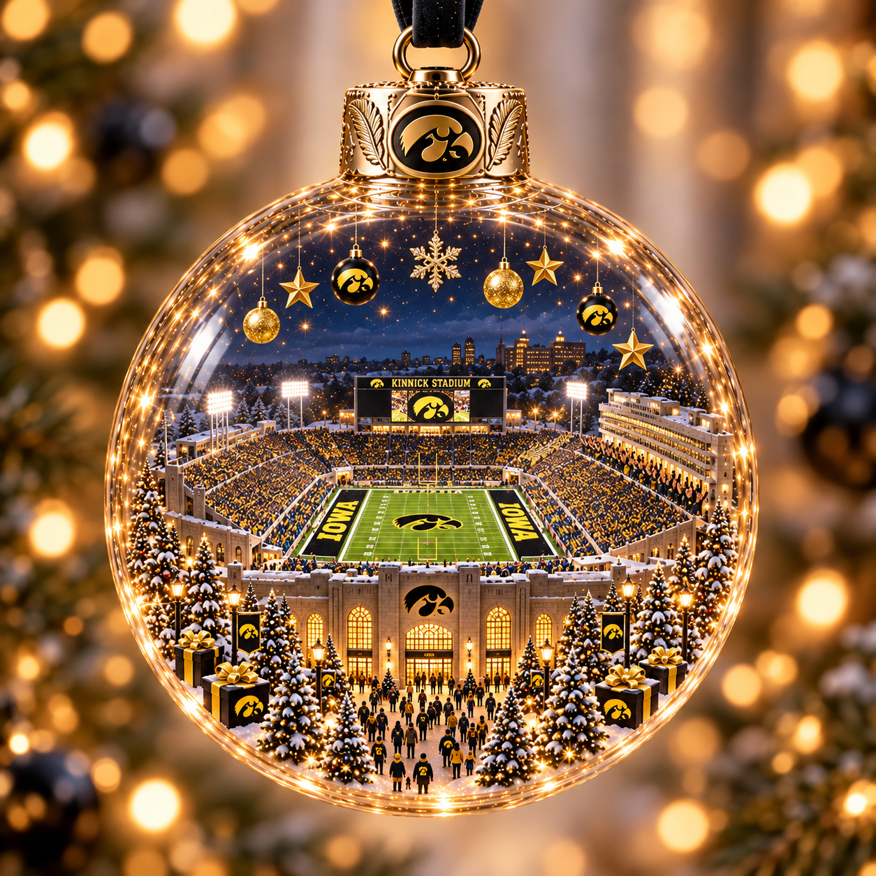 🏈 Game Day Glow – Light-Up Football Stadium Christmas Ornament
