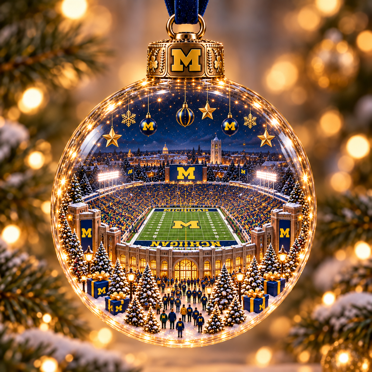 🏈 Game Day Glow – Light-Up Football Stadium Christmas Ornament