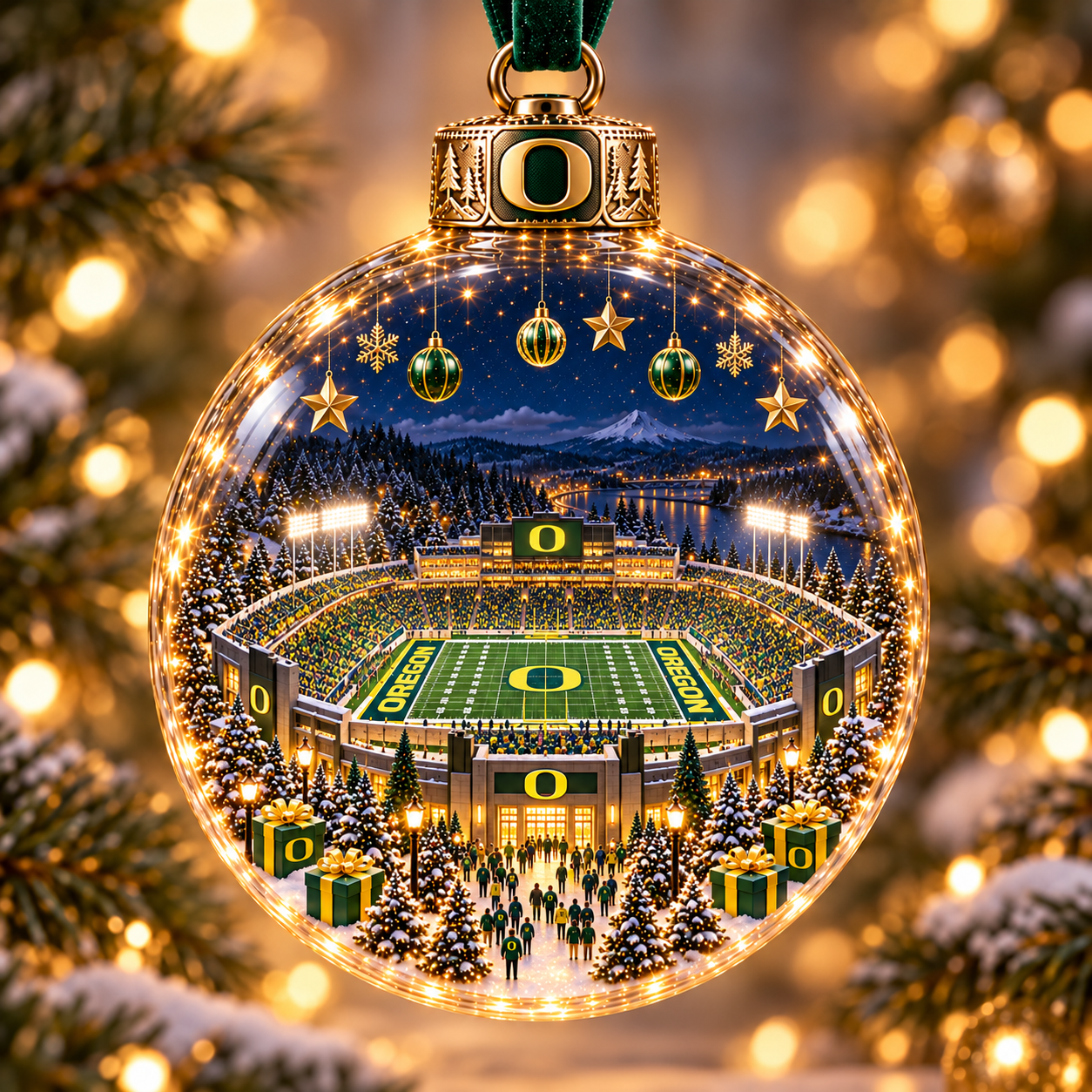 🏈 Game Day Glow – Light-Up Football Stadium Christmas Ornament