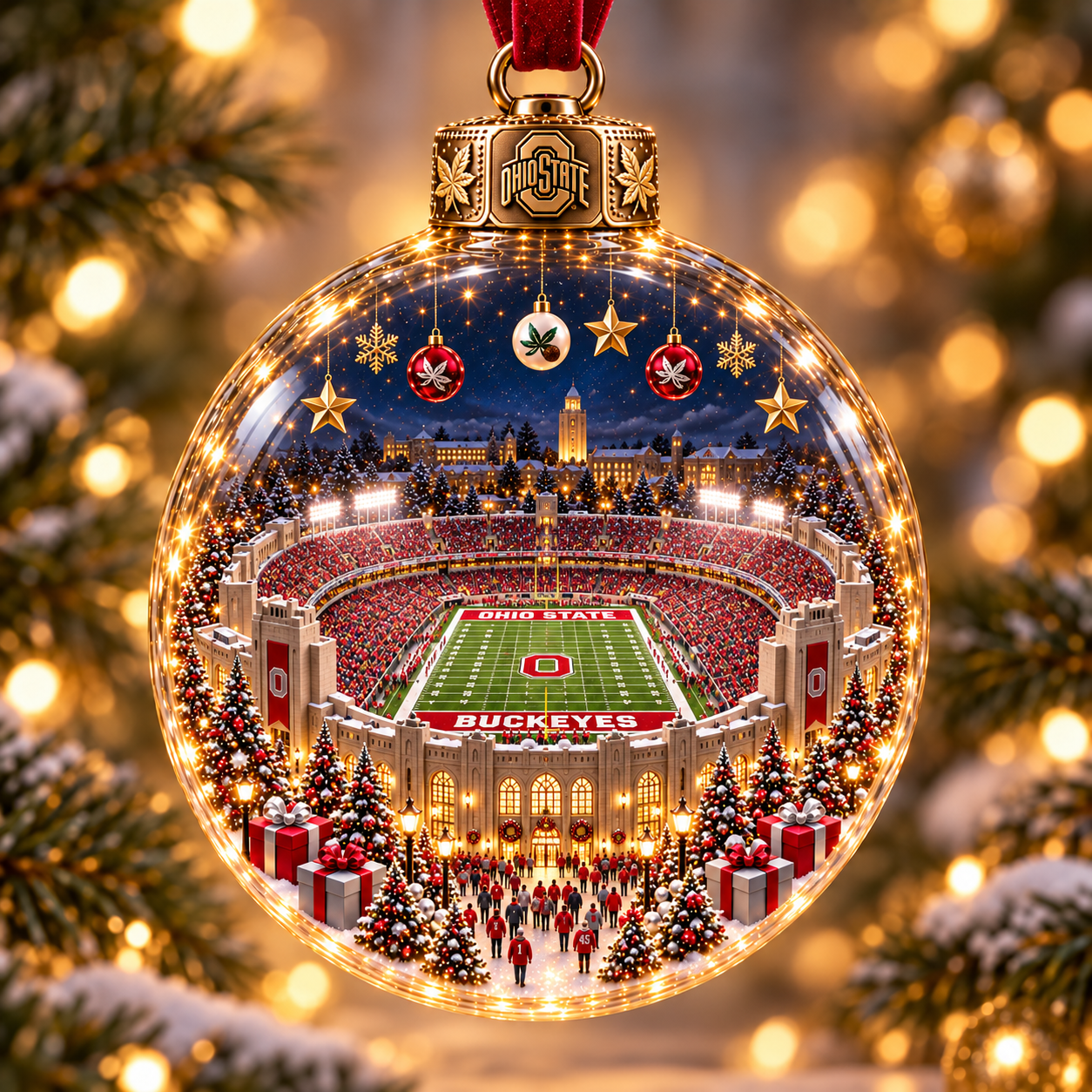🏈 Game Day Glow – Light-Up Football Stadium Christmas Ornament