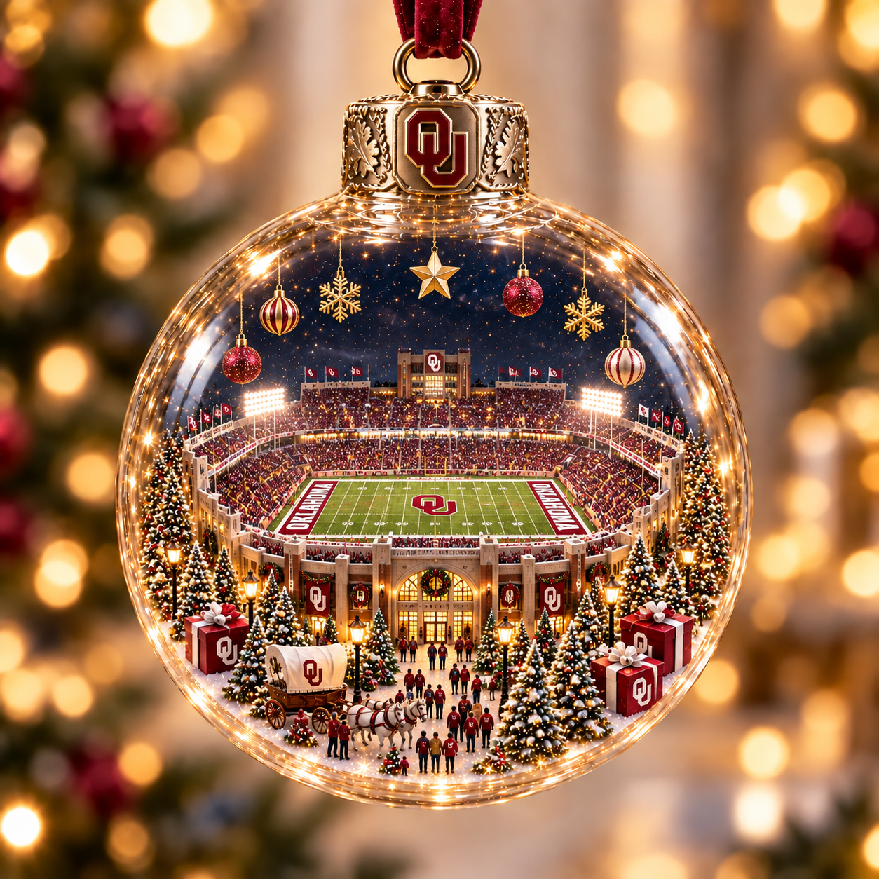🏈 Game Day Glow – Light-Up Football Stadium Christmas Ornament