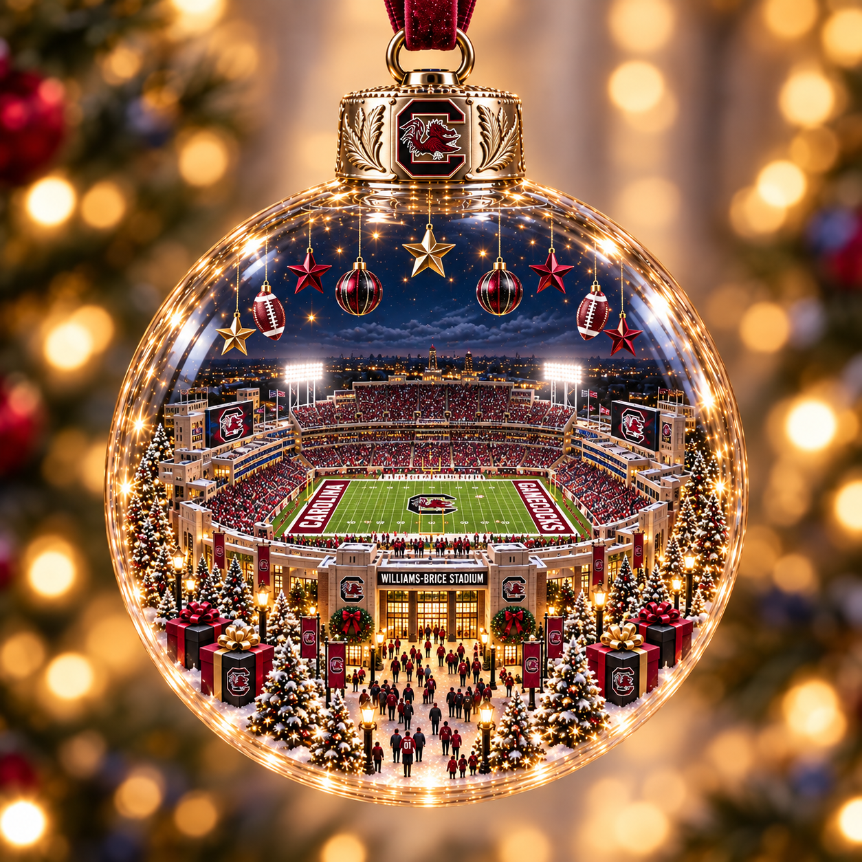 🏈 Game Day Glow – Light-Up Football Stadium Christmas Ornament